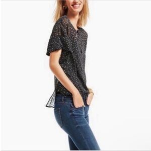 Cabi Swiss dot shirt black pink polka dots sheer high low